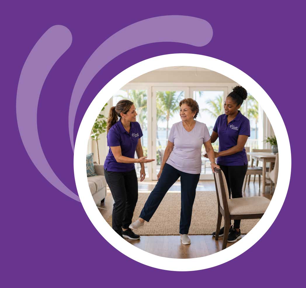 Senior completing a leg-lift therapy exercise at home