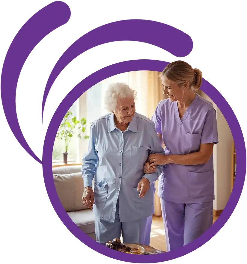 Caregiver helping senior with walking